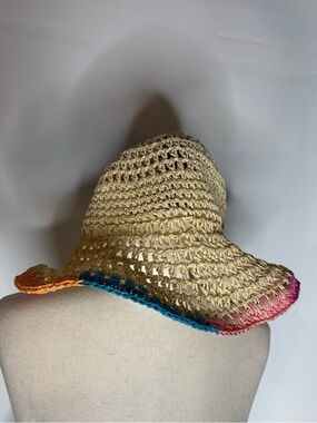 No Boundaries Multicolored Crochet Straw Sun Hat One Siz